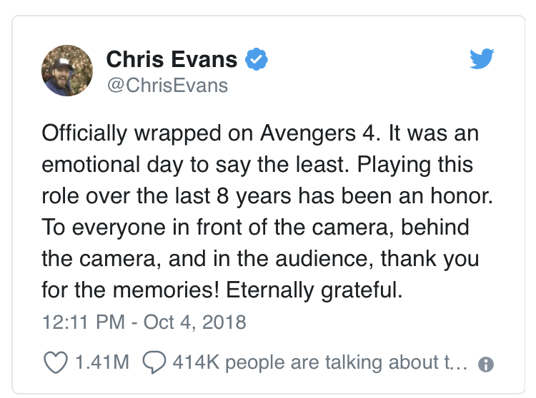 Chris Evans Thank You Tweet