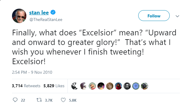Stan Lee Excelsior Tweet
